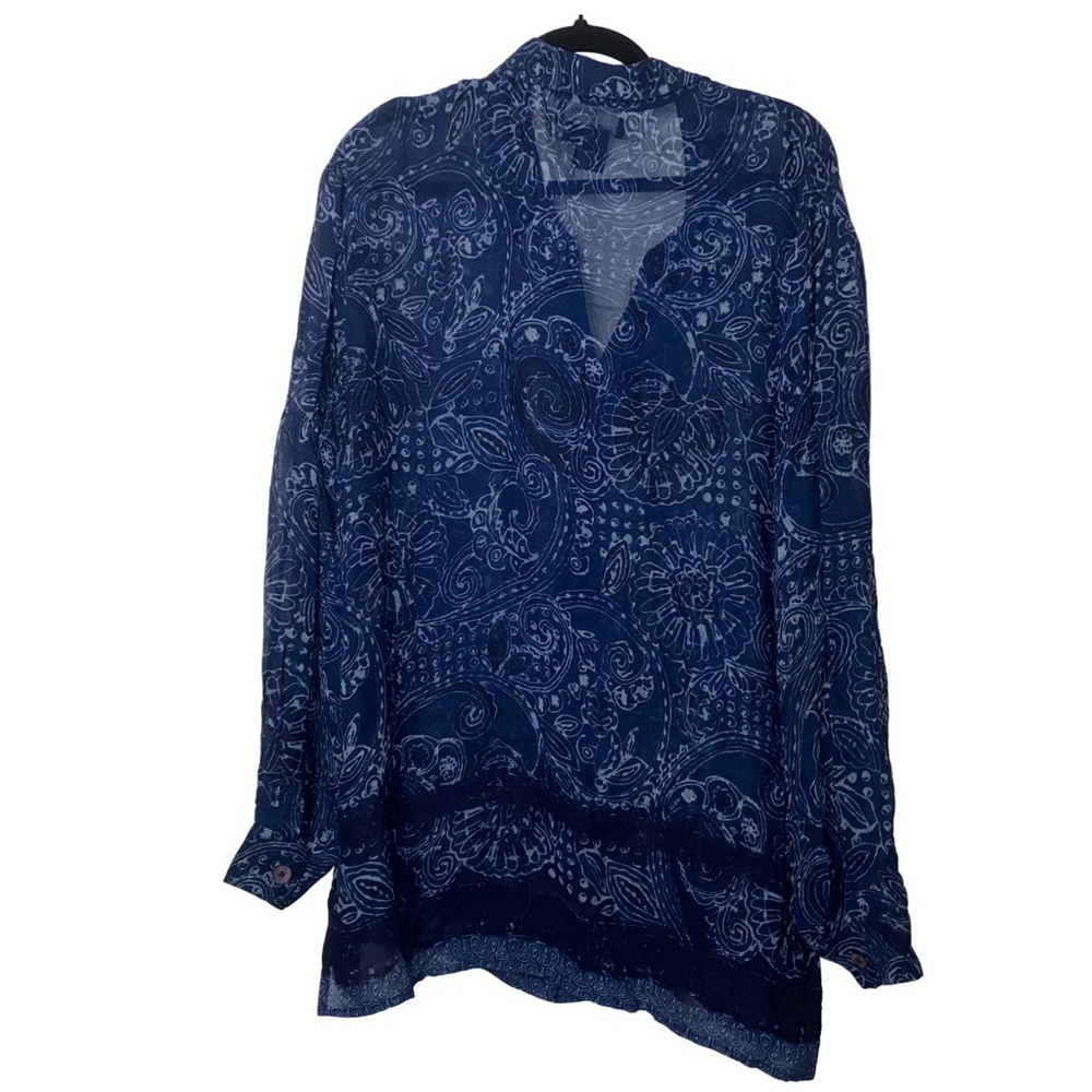 Carole Little Navy Blue Paisley Button-Front Blouse - Picture 2 of 3